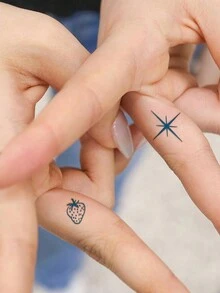 CAT QUEEN ART Tatuaje temporal de jugo herbal con pequeños patrones Y2K, a la moda y personalizado, dura de 7 a 14 días sin despintarse o deslumbramiento, adecuado para dedos, orejas, hombros, cuello, clavículas y Body, 1 hoja/paquete - Azul - Ver 3