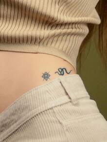 CAT QUEEN ART Tatuaje temporal de jugo herbal con pequeños patrones Y2K, a la moda y personalizado, dura de 7 a 14 días sin despintarse o deslumbramiento, adecuado para dedos, orejas, hombros, cuello, clavículas y Body, 1 hoja/paquete - Azul - Ver 5