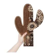 2pcs Putuo Decor Cactus Shaped Sign, Mexico Style Dark Wooden Wall Decoration, Suitable For Home Farmhouse Coffee Shop, 15.7 X 10.6 Inches,Home Decor ,Room Decor,Wall Decor Gifts Birthday Graduation