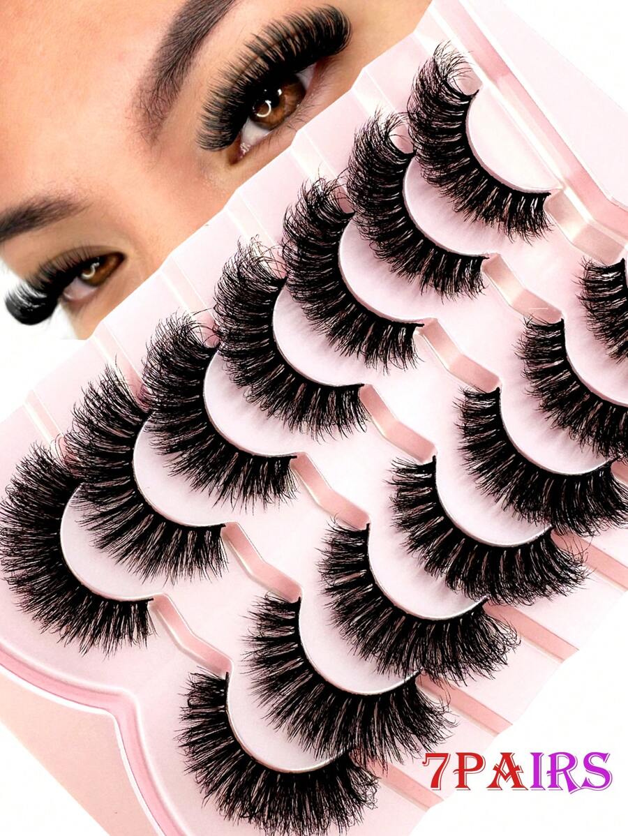 LYBCG New Cosplay Manga Mink Lashes 5D Fluffy False Eyelashes 18-20mm Full Wispy Lashes 8D Volume Curly Fake Eyelashes 7 Pairs Cat Eye Lashes - 濃密款 - 查看 1