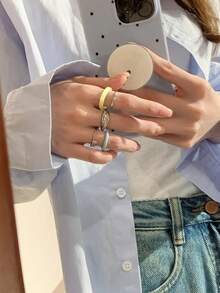 Bộ 5 chiếc nhẫn vẽ tranh sơn dầu cây nhựa đơn giản dành cho nữ - bộ nhẫn 5 chiếc - Xem 11