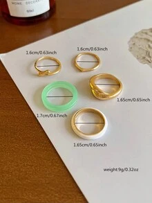 Bộ 5 chiếc nhẫn vẽ tranh sơn dầu cây nhựa đơn giản dành cho nữ - bộ nhẫn 5 chiếc - Xem 3
