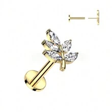 1 件小巧锆石叶形无螺纹唇/软骨耳钉，采用镀钛不锈钢身体穿孔首饰制成，适合约会、日常佩戴、礼物、派对、音乐节 - 樹葉 - 查看 9