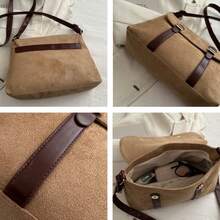 1個復古郵差包女士大容量紋理簡約肩背斜挎包，2024年春季新品 - 彩色 - 查看 7