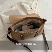 1個復古郵差包女士大容量紋理簡約肩背斜挎包，2024年春季新品 - 彩色 - 查看 8