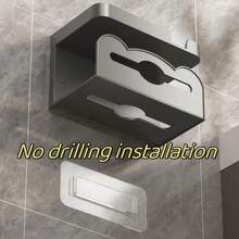 1 件壁挂式纸巾架，自粘式，无需钻孔安装，用于卫生纸卷的塑料收纳架，家庭收纳用品 - 彩色 - 查看 5