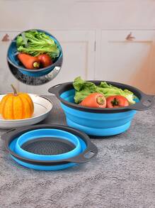 1pc/2pcs Foldable Strainer Basket, Large/Small, Convenient Home Tool For Kitchen And Dining Room Vegetable And Fruit Cleaning, Quick Drainage - Multicolor - View 3