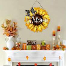 1 件向日葵门标志欢迎门挂钩用于前门装饰，春季主题 12 英寸木制花环挂钩适用于农舍门廊墙壁装饰、室内/室外使用、家居装饰、房间装饰、墙壁装饰 - 彩色 - 查看 3