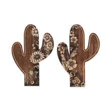 2pcs Putuo Decor Cactus Shaped Sign, Mexico Style Dark Wooden Wall Decoration, Suitable For Home Farmhouse Coffee Shop, 15.7 X 10.6 Inches,Home Decor ,Room Decor,Wall Decor Gifts Birthday Graduation