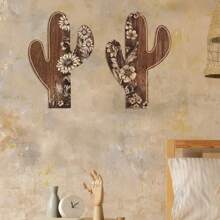 2pcs Putuo Decor Cactus Shaped Sign, Mexico Style Dark Wooden Wall Decoration, Suitable For Home Farmhouse Coffee Shop, 15.7 X 10.6 Inches,Home Decor ,Room Decor,Wall Decor Gifts Birthday Graduation