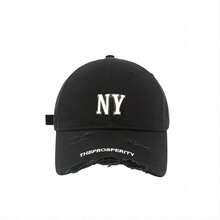 男女適用時尚柔軟頂部棒球帽，破損邊緣獨具美式風格，防曬帽