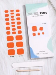 Beauty Sticker 26 Miếng Dán Móng Tay Dạng Gel Bán Chữa, Bộ Bọc Móng Tay Màu Cam Đơn Giản Mùa Hè, Miếng Dán Móng Tay Tự Dính Cho Phụ Nữ Và Bé Gái Với 1 Dũa Móng Tay, Độ Phủ Đầy Đủ, Chất Lượng Salon, Yêu Cầu Đèn UV DIY - Màu Cam san hô - Xem 2