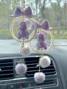 1 Xe Ô Tô Mặt Dây Trang Trí Xe Ô Tô Nội Thất Gấu Mặt Dây Chuyền Gương Chiếu Hậu Mặt Dây Chuyền - Hồng - Xem 8