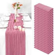24 Pack Cheesecloth Table Runner 10Ft Boho Gauze Cheese Cloth Table Runner 35x120 Inch Long Rustic Sheer Table Decor For Wedding Bridal Shower Holiday Party - Dusty Rose - View 1