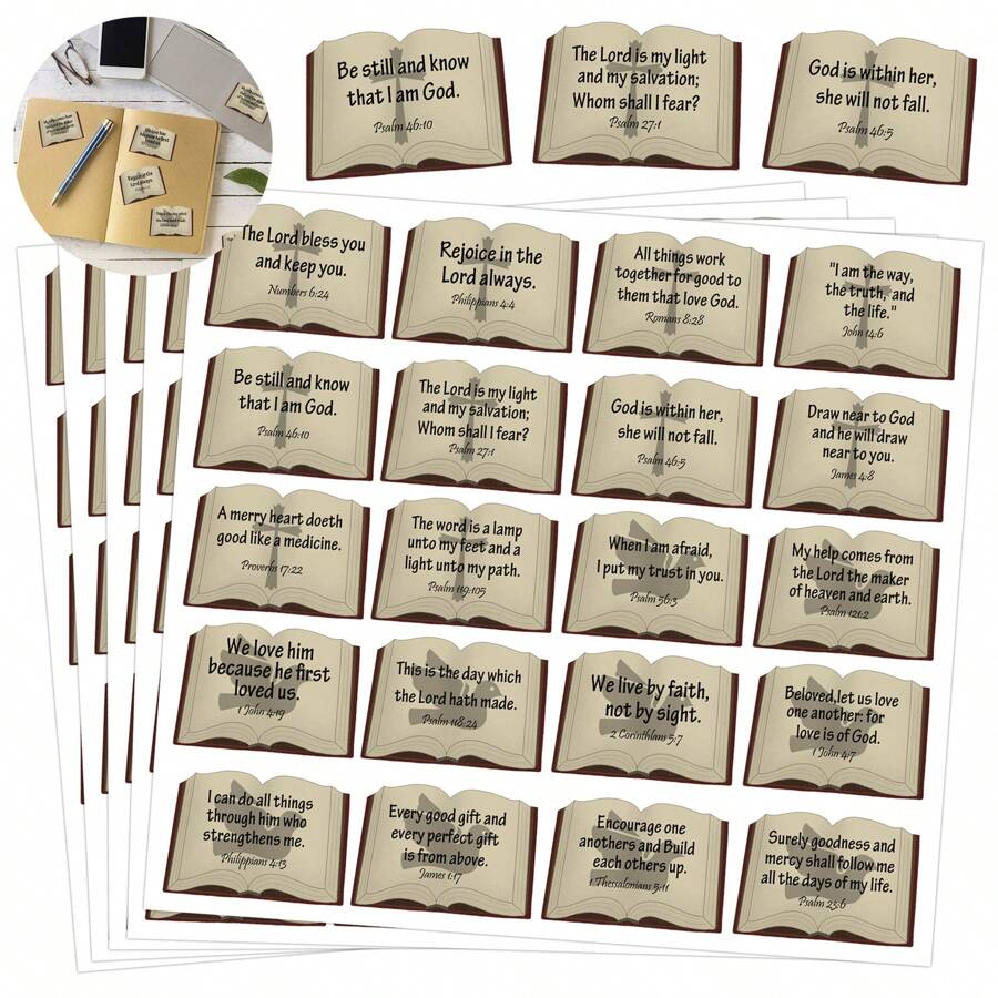 Bible Verse Stickers Book Shape Scripture Inspirational Sticker 200 Pcs Bible Verse Motivational Faith Decals Jesus Christian  Faith Labels Decals For Scrapbooks Bottles Seals Present Tag Decor - Brown - View 1
