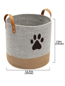 1入編織彩色區塊卡通收納籃，帶皮革手柄，狗狗玩具收納盒，洗衣籃，玩具整理箱 - 彩色 - 查看 4