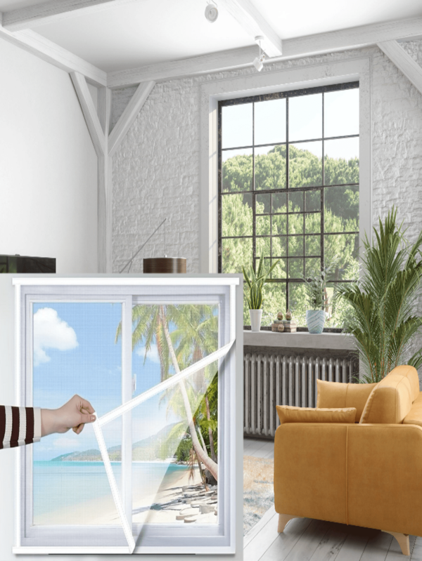 Malha branca de 1 unidade com acabamento preto contra mosquitos e cortina de janela resistente a insetos, para uso o ano todo, sem necessidade de perfuração, autoadesivo, design minimalista elegante, ventilação de alta densidade, decoração de casa feita à mão