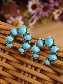 Bộ trang sức khảm ngọc lam hình chữ U theo phong cách phương Tây mới và cổ điển và sáng tạo - Màu Bạc Cổ - Xem 9