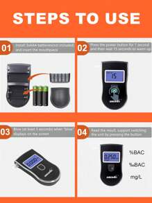 GREENWON 1台专业酒精测试仪，数字酒精检测仪，液晶屏显示三个单位数值 - 黑色 - 查看 6