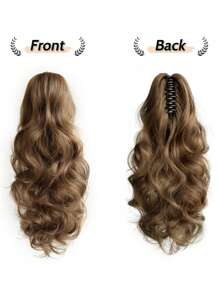 Cola de caballo en garra, peluca de cola de caballo sintética de 20 pulgadas con ondas, peluca diaria rizada para mujeres. Accesorios de cabello de color marrón claro o multicolor son opcionales para uso diario. - Marrón - Ver 5