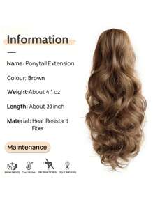 Cola de caballo en garra, peluca de cola de caballo sintética de 20 pulgadas con ondas, peluca diaria rizada para mujeres. Accesorios de cabello de color marrón claro o multicolor son opcionales para uso diario. - Marrón - Ver 6