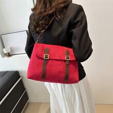 1個復古郵差包女士大容量紋理簡約肩背斜挎包，2024年春季新品 - 彩色 - 查看 13