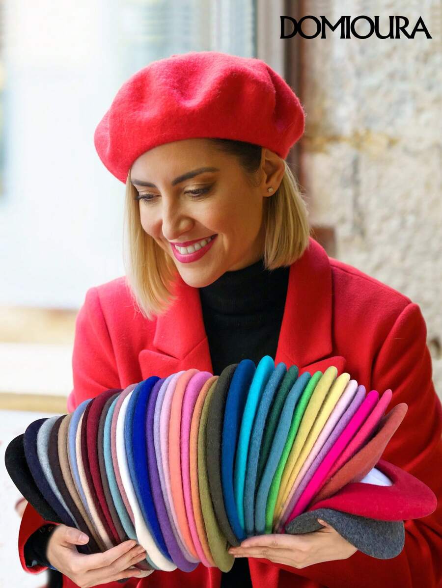 DOMIOURA 1 chiếc mũ nồi đan len màu kẹo đơn giản dành cho nữ, mũ nghệ sĩ văn học cổ điển và đa năng cho mùa thu đông, thích hợp để đội hàng ngày, dự tiệc, ngày lễ và làm quà tặng Halloween Giáng sinh