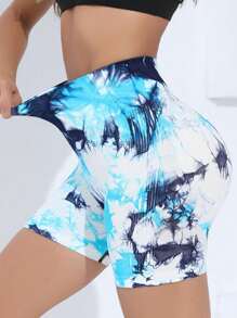 3 pezzi Pantaloncini per l'allenamento Tie-Dye per le donne, pantaloncini da biker aderenti per sollevamento del sedere a vita alta per yoga e palestra senza soluzione di continuità, attrezzatura sportiva da donna