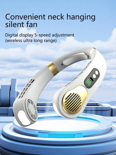 Ultra-Quiet Neck Fan, 5-Speed Adjustable - USB Rechargeable Personal Cooling Instrument, Suitable For Travel, Outdoor Activities And Camping