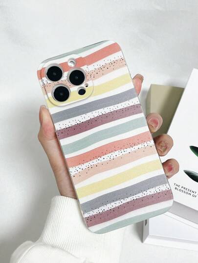 Solid Color Simple Phone Case With Full Screen Striped Pattern Printing TPU Protective Shell Compatible With Apple, Samsung, Xiaomi, Huawei Models