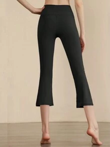 Leggings Feminina Confortável sem Costura, Calça Skinny de Yoga, Calça de Cintura Alta com Controle de Abdômen para Alongamento de Treino e Corrida, Calça de Malha de Compressão para Uso Casual Diário e Exercício, Comprimento 3/4 - Preto - Visão 3