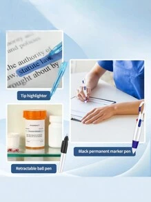 1 件/3 件/6 件护士礼品笔、便携式标记钥匙扣、迷你荧光笔套装用于徽章包括尖头荧光笔永久性记号笔可伸缩圆珠笔带护理钥匙扣夹感谢护士的文字适用于医院、办公室、家庭、学校等。适合护士、学生、教师、办公室工作人员、商人等。可用于连接钥匙、挂绳、工作卡、背包、皮带，非常适合送给学生、教师写作爱好者汽车配件包饰 - 彩色 - 查看 5