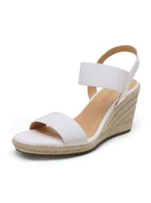 Women's Open Toe Espadrilles Dressy Platform Sandals Slip On Elastic Ankle Strap Wedges Sandals - trắng - Xem 2