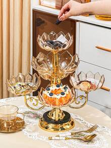 1set Crystal Fruit Plate, European-Style Luxury Crystal Multi-Layer Rotating Fruit Tray For Home Living Room - Multicolor - View 4