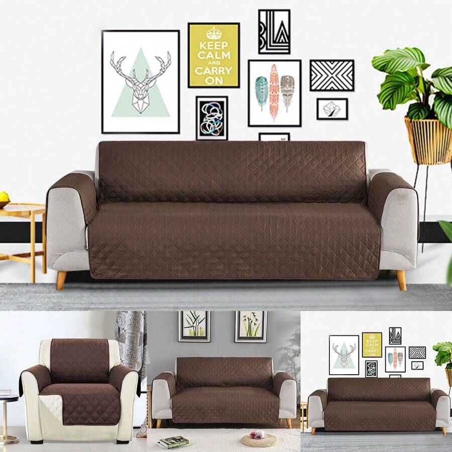 1/2/3 Seater Sofa Cover Couch Loveseat Slipcover Pet Dog Mat Furniture Protector - màu nâu - Xem 1
