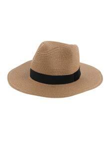 1pc Unisex Fashionable Black Braid Band Panama Hat Sun Hat For Beach - Straw Hat - View 7