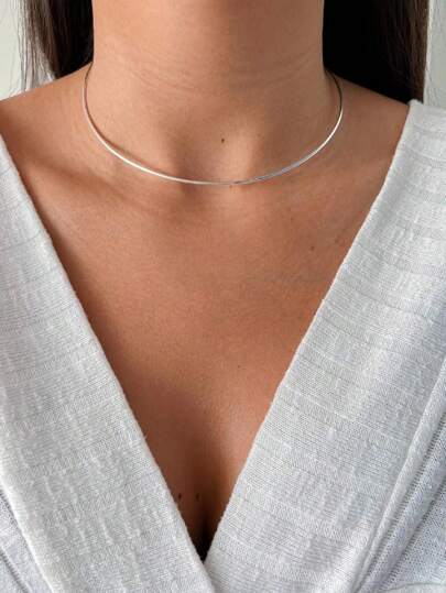 choker colar aro rigida 33cm ou 35cm com extensor banhado prata / ouro18k