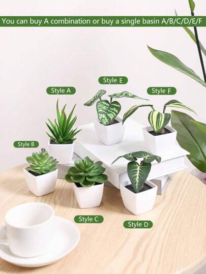 1pc/6pcs Mini Potted Simulation Plants Combination - For Home Table Decoration, Valentine Day, Gift Gifts Birthday Graduation Home Decor Back To School Room Decor School Supplies