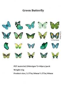 40 Stücke/Packung Retro Schmetterling & Blumen PET Aufkleber, für DIY Notizbuch und Dekoration