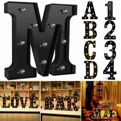 8.58IN Large Light Up Black Alphabet Marquee Letters Sign LED Marquee Number Lights Sign For Night Light Home Bar Christmas Lamp Birthday Party Wedding Decoration