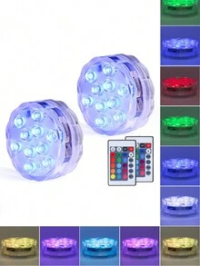 1 pieza Posavasos con luz LED y base con control remoto a color, adecuado para bar y buceo, luz de paisaje RGB de doble círculo para piscina, fuente, acuario, iluminación de jardín para senderos, patio, exterior - multicolor - Ver 1