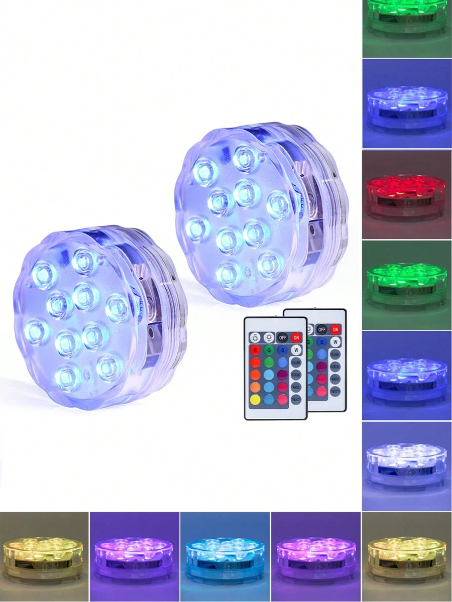 1 pieza Posavasos con luz LED y base con control remoto a color, adecuado para bar y buceo, luz de paisaje RGB de doble círculo para piscina, fuente, acuario, iluminación de jardín para senderos, patio, exterior - multicolor - Ver 1