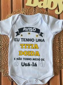 Body Infantil Manga Curta Para Bebê Branco Temático Frases Moda Verão