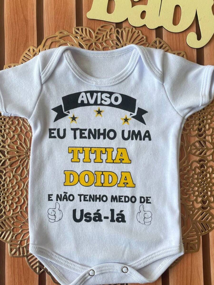 Body Infantil Manga Curta Para Bebê Branco Temático Frases Moda Verão