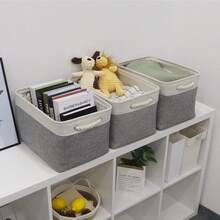 1pc/3pcs Fabric Storage Basket, Foldable Linen Storage Box For Nursery, Collapsible Shelf Basket For Closet Bedroom Organizer - White and Gray S - View 5