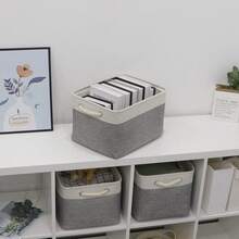1pc/3pcs Fabric Storage Basket, Foldable Linen Storage Box For Nursery, Collapsible Shelf Basket For Closet Bedroom Organizer - White and Gray S - View 6