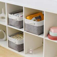1pc/3pcs Fabric Storage Basket, Foldable Linen Storage Box For Nursery, Collapsible Shelf Basket For Closet Bedroom Organizer - White and Gray S - View 7