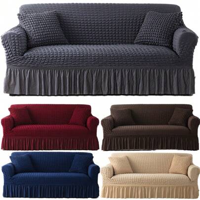 Capa de sofá elástica universal de 1 peça com estampa de seersucker, capa de sofá fácil de instalar com saia, protetor de móveis lavável e altamente elástico - 1/2/3/4 lugares, capa de sofá de 2 lugares, capa de sofá de 4 lugares, capa de sofá de 3 lugares, capas de sofá, capa de sofá