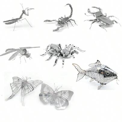 1pc Stainless Steel 3D DIY Puzzle Model Of Dragonfly & Praying Mantis, Metal Puzzle For Car Interior, Desk Decoration,3d Puzzle,Puzzle,Metal Puzzle,3d Puzzle,Puzzle,Metal Puzzle