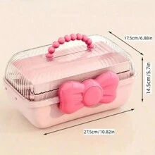 1pc 3-Tier Bowknot Hair Accessories Storage Box For Children, Portable Large Capacity Desk Makeup Organizer, Suitable For Hair Clips And Headbands Valentine Day